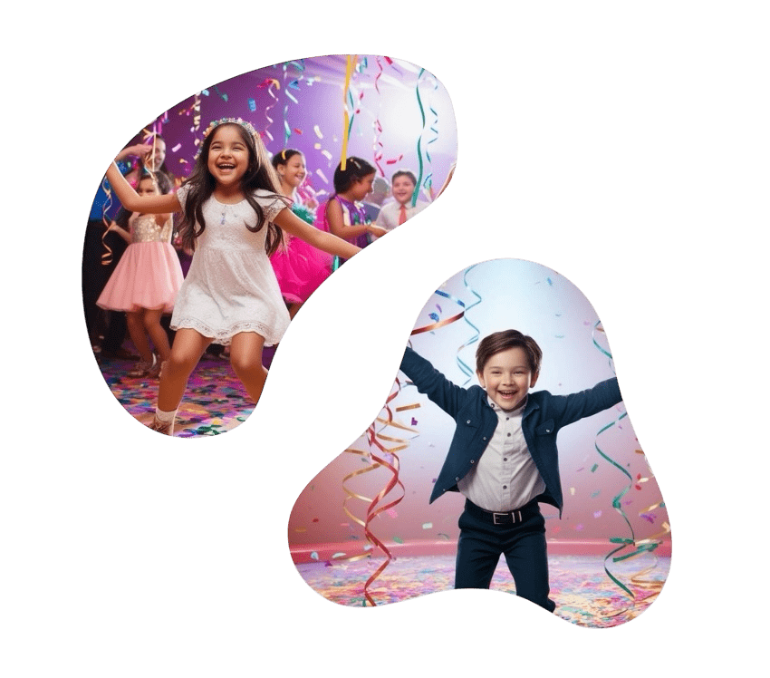 2 blije kinderen in de confetti