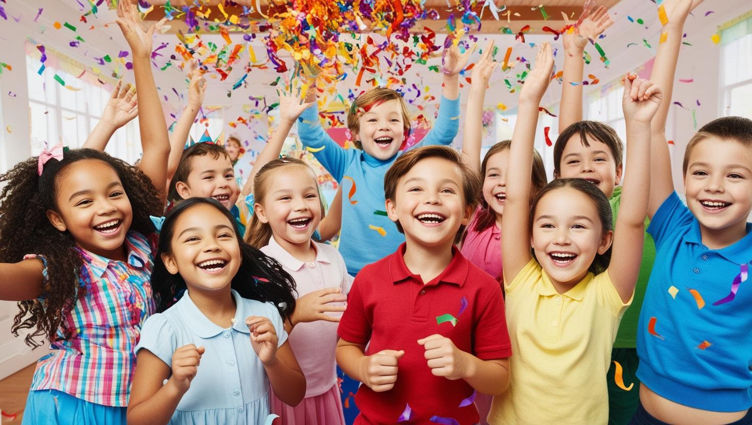 Schoolfeest kinderen met confetti